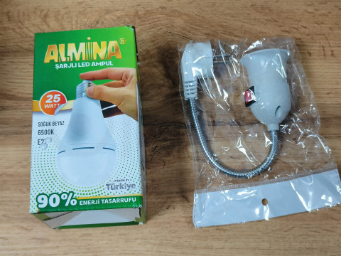 Світлодіодна лампа з акумулятором ALMINA DL-1025, 25W  (комплект з гнучким патроном та вимикачем)